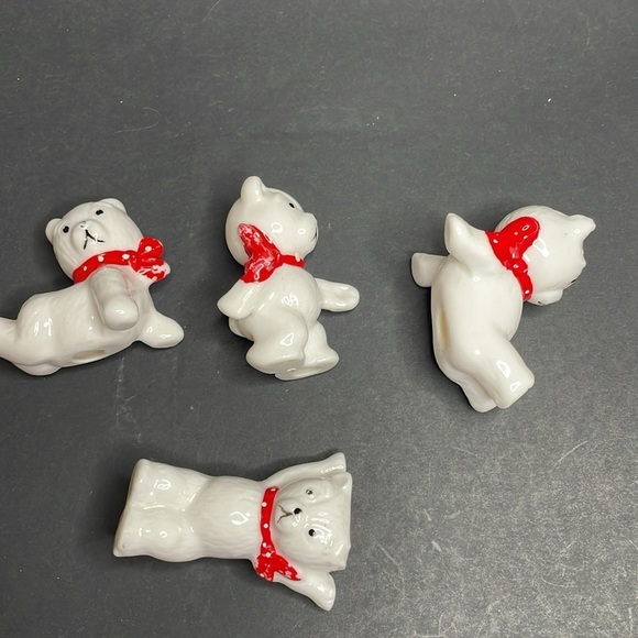 Set of (4) Porcelain/china Posing Polar Bears with Red Bows - Picture 8 of 12